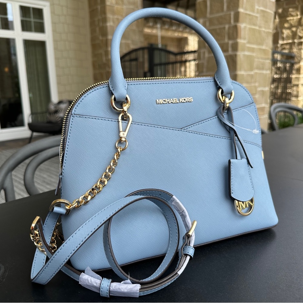 Michael Kors Jet Set Travel Medium Saffiano Leather Dome Satchel Crossbody Bag
